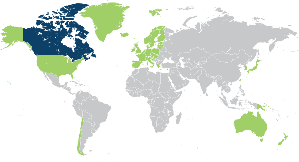 Canadian visa-exempt countries, 2015 