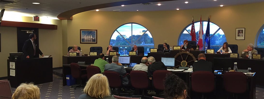 GNCC Policy & Government Relations Manager Hugo Chesshire (at far left) addresses Port Colborne City Council on June 13, 2016. Photo by Gail Todd.