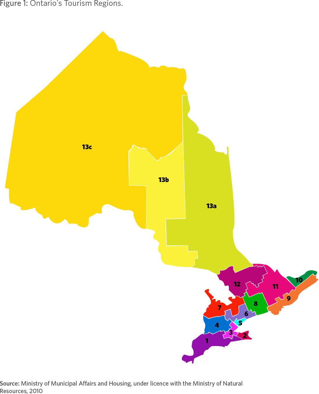 Figure 1: Ontario's Tourism Regions. Source: Ministry of Municipal Affairs and Housing, under licence with the Ministry of Natural Resources, 2010