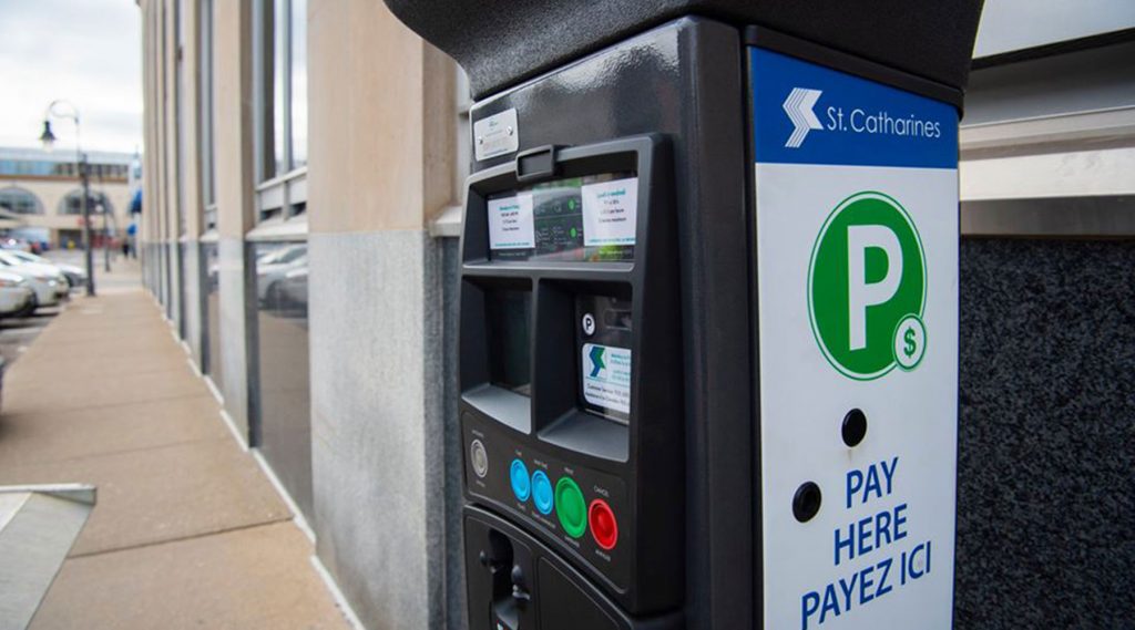 A parking meter outside City Hall in St. Catharines