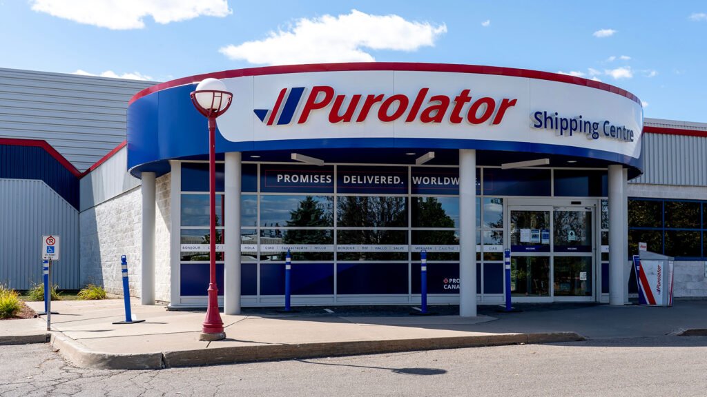 The exterior of a Purolator location in Brampton, Ontario.