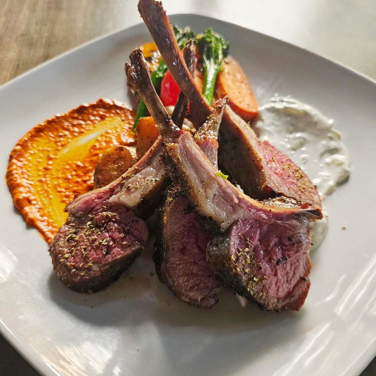 Rack of lamb is one of the popular offerings at the Garden Houzz, known for its Mediterranean and Turkish food.