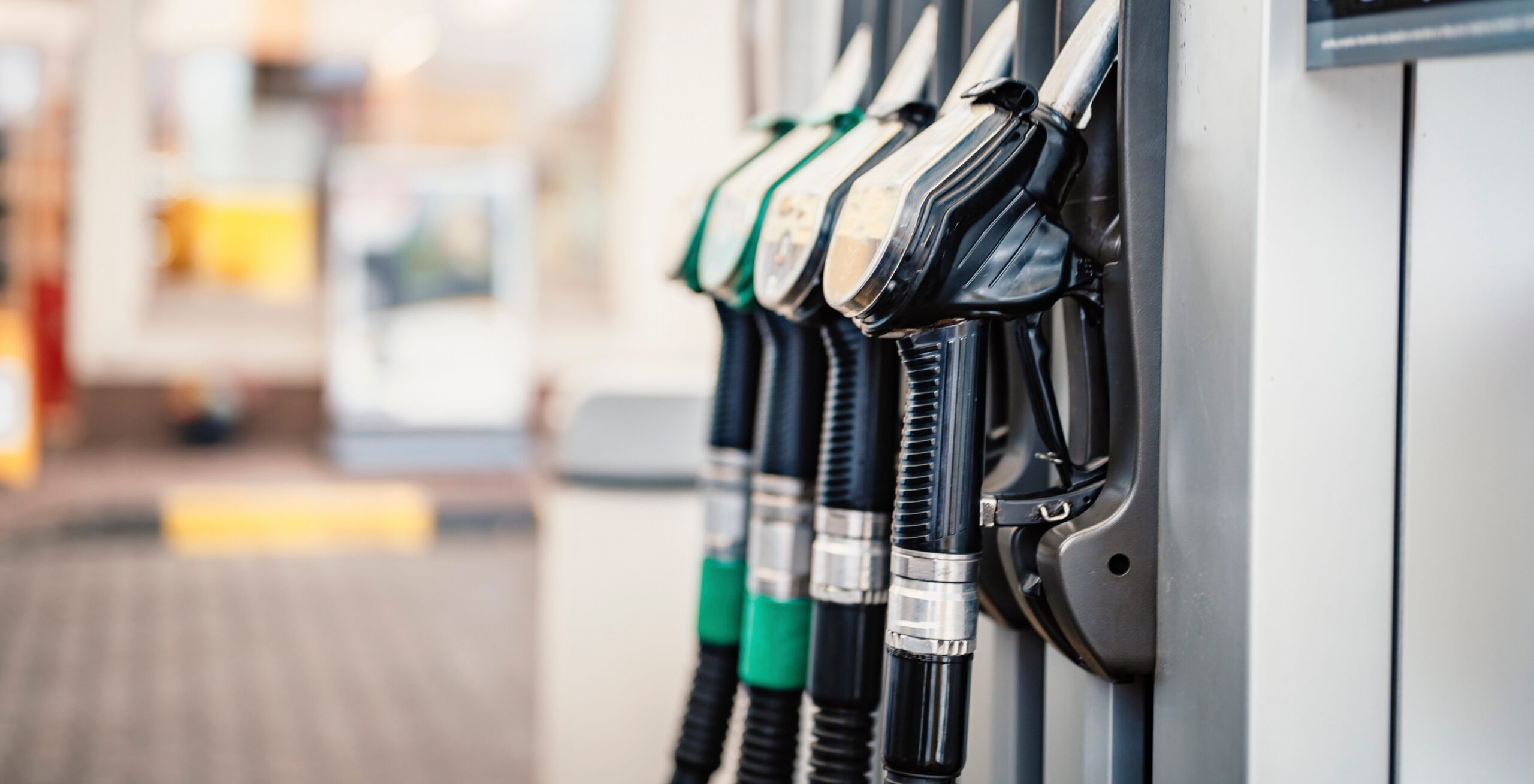 A row of gasoline pumps
