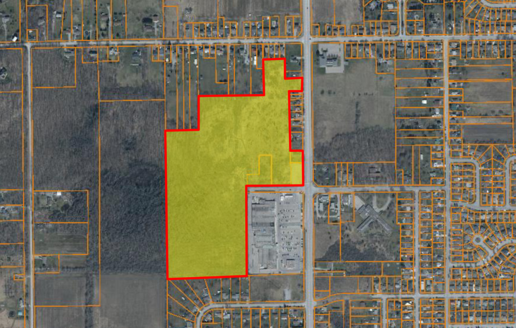 An aerial view of the area of the proposed Northland Estates development