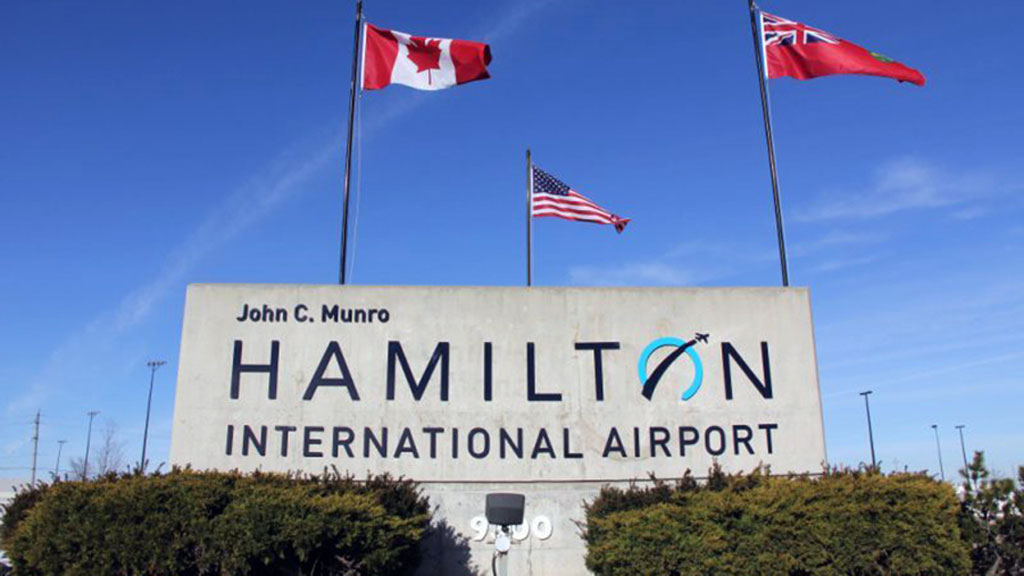 The sign at the entrance to John C. Munro Hamilton International Airport