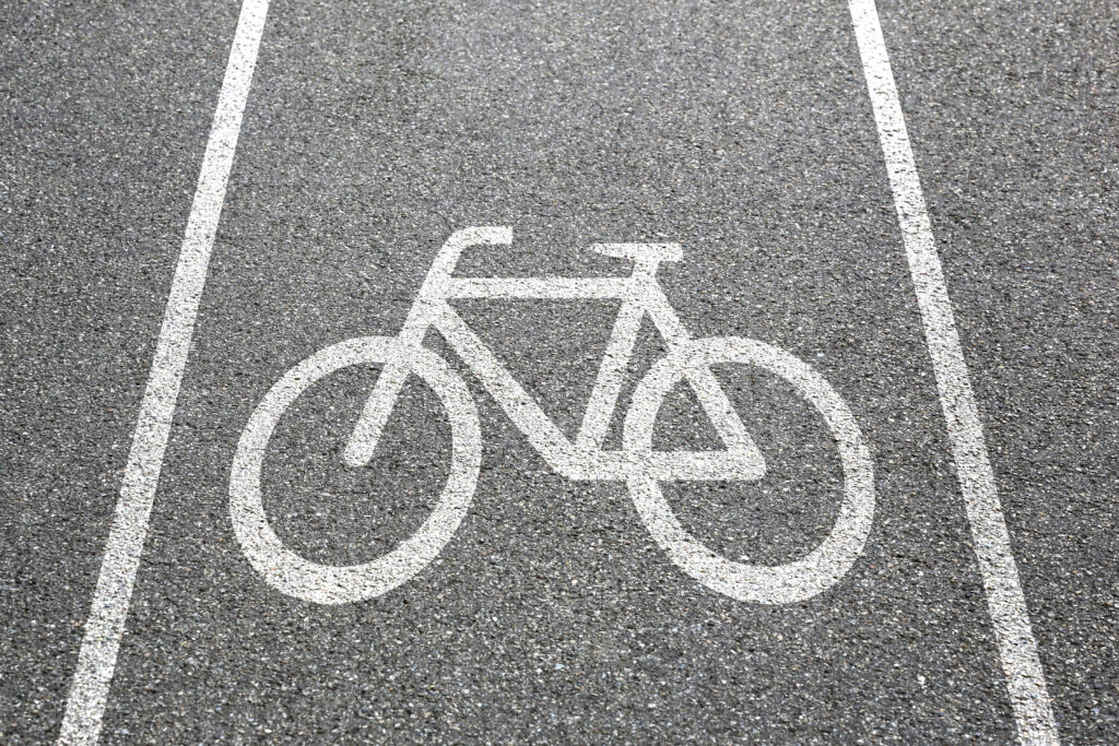 A marked bike lane on a road