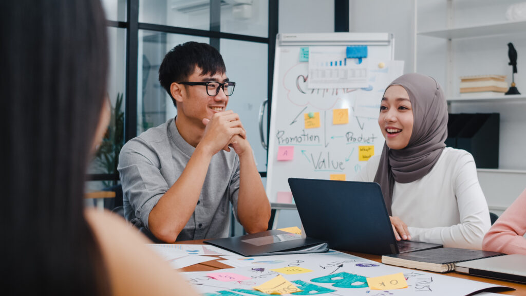 People holding a business meeting