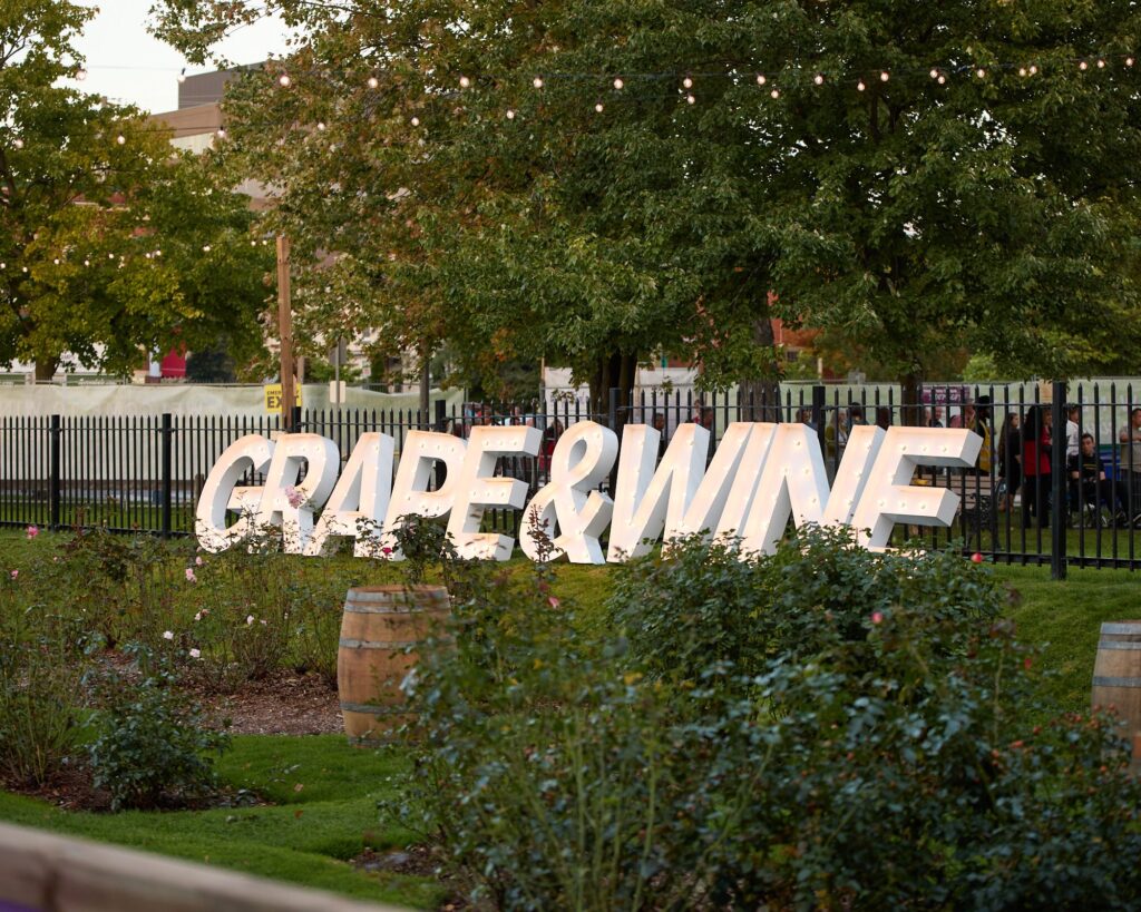 A sign reading "Grape and Wine"