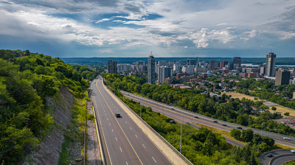 Aerial view of a highway near Hamilton, Ontario