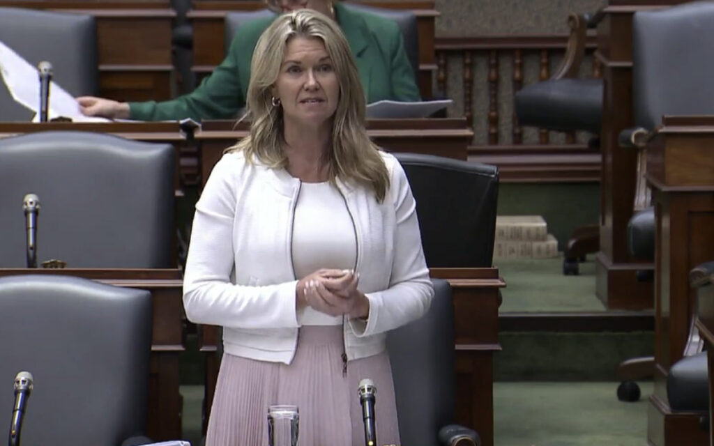 Ontario Education Minister Jill Dunlop stands in the Legislative Assembly