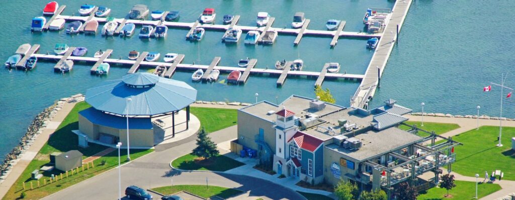 An aerial photograph of Sugarloaf Marina in Port Colborne