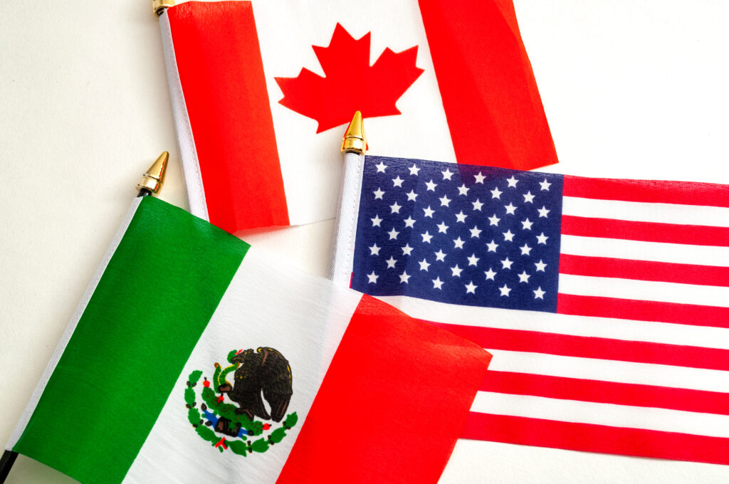 The Canadian, U.S. and Mexican flags