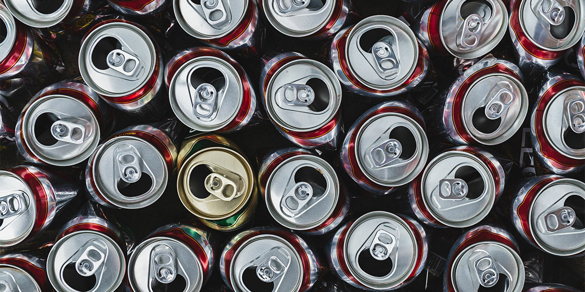 Group of empty aluminium can ready to recycle, top view, close up picture