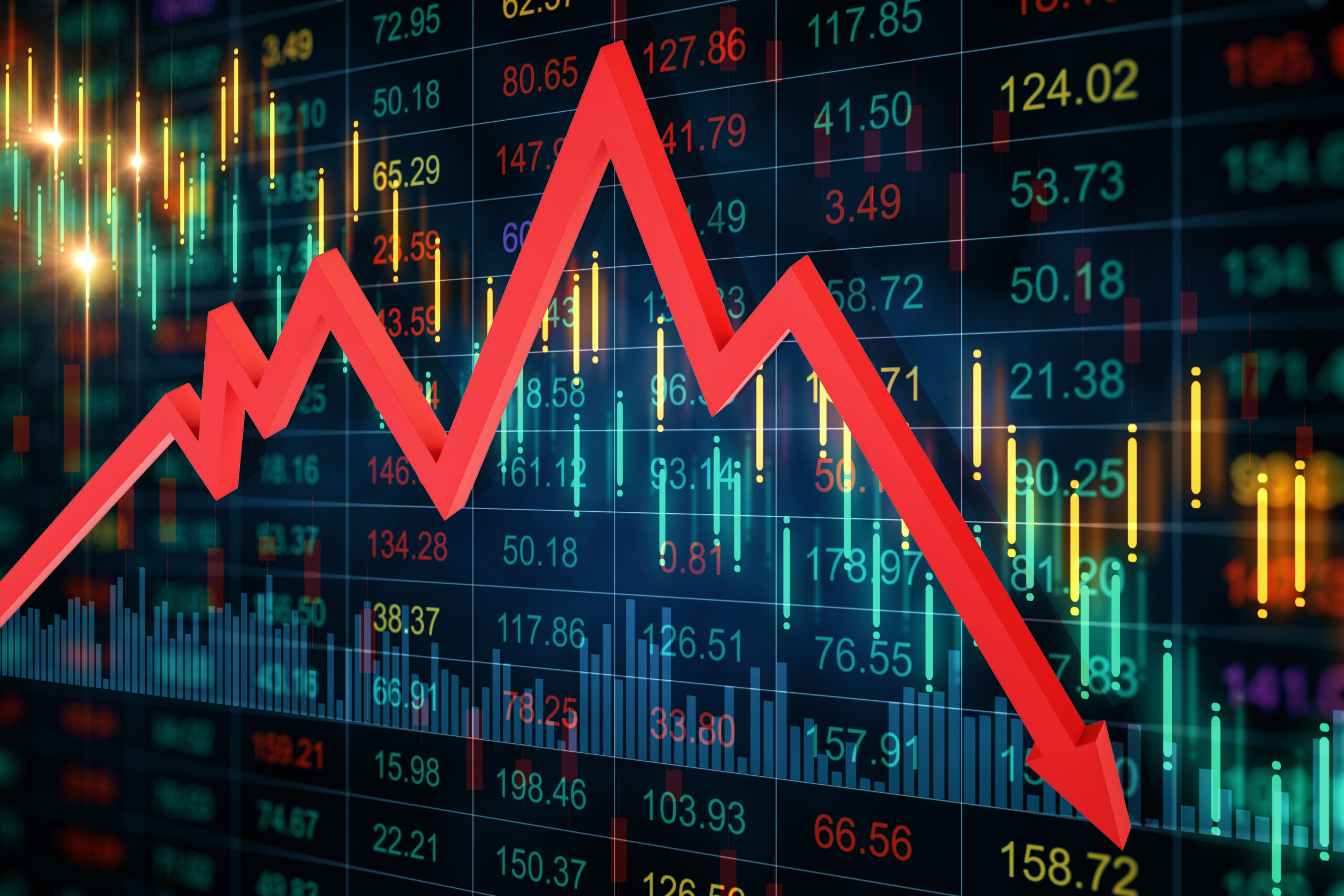 A red line on an economic graph representing a downturn