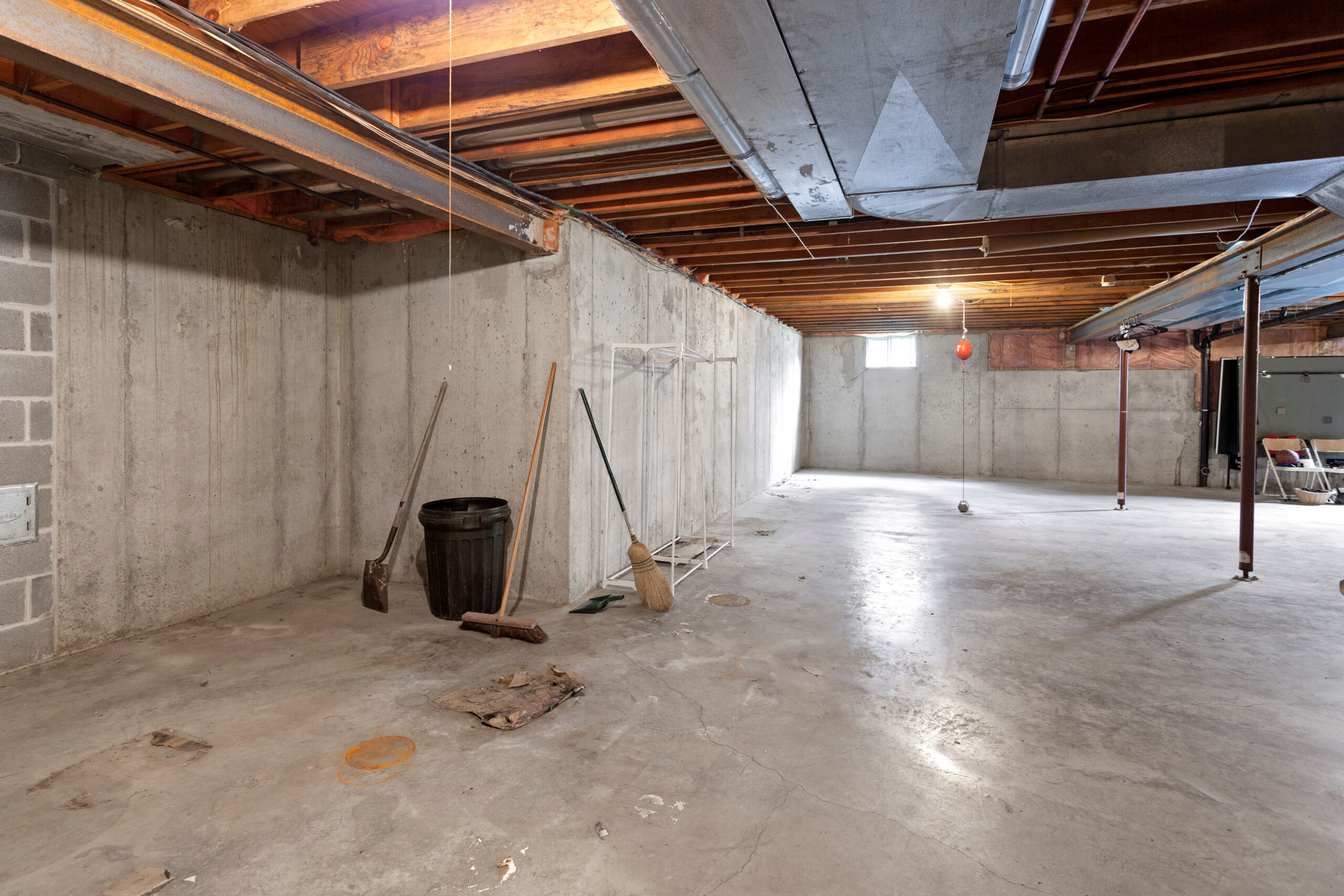 An unfinished basement